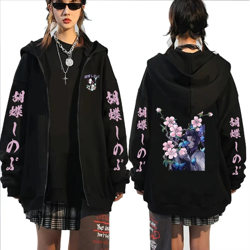 Demon Slayer Men's and Women's Zipper Coat Hoodie Sweater Long-sleeved Jacket Kochō Shinobu Japan Anime Spring and Autumn Top