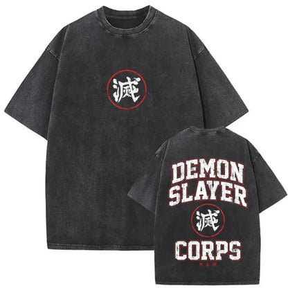 Japanese Anime Demon Slayer Akaza Graphic Washed T-shirts Women’s Men's Clothing  Harajuku Y2K Oversized Cotton Half-sleeve Tops