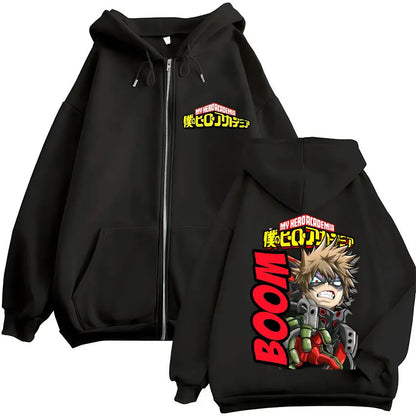 Japan Anime My Hero Academia Zip Up Hoodies Harajuku Fashion Manga Vintage Sweatshirt Men Women Fleece Oversized Tracksuit Coats