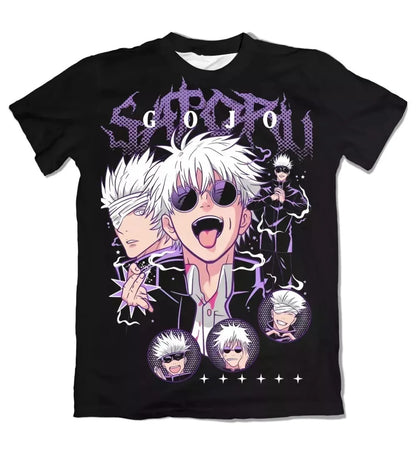 Jujutsu Kaisen Gojo Satoru Unisex Pure Cotton T-shirt 2026 Summer Hot Anime Print Round Neck Loose Family Short Sleeved Top