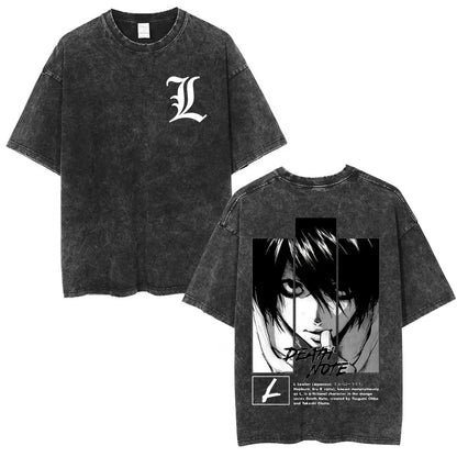 Washed Vintage Anime Death Note Ryuk T Shirts Men Women Fashion Oversized Crewneck T-shirts Men's Cartoon Manga Merch Streetwear