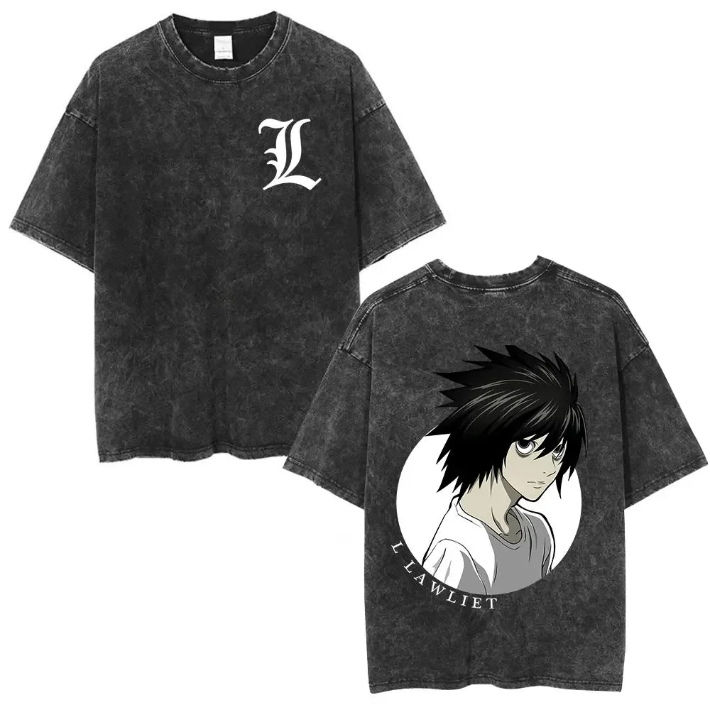 Washed Vintage Anime Death Note Ryuk T Shirts Men Women Fashion Oversized Crewneck T-shirts Men's Cartoon Manga Merch Streetwear