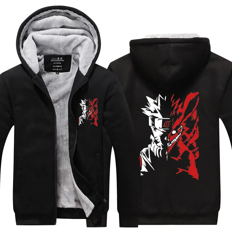 Anime Cartoon Naruto Hooded Coat Men's Autumn Winter Thicken Printing Plush Coat Student Fashion Keep Warm Coat Birthday Gift