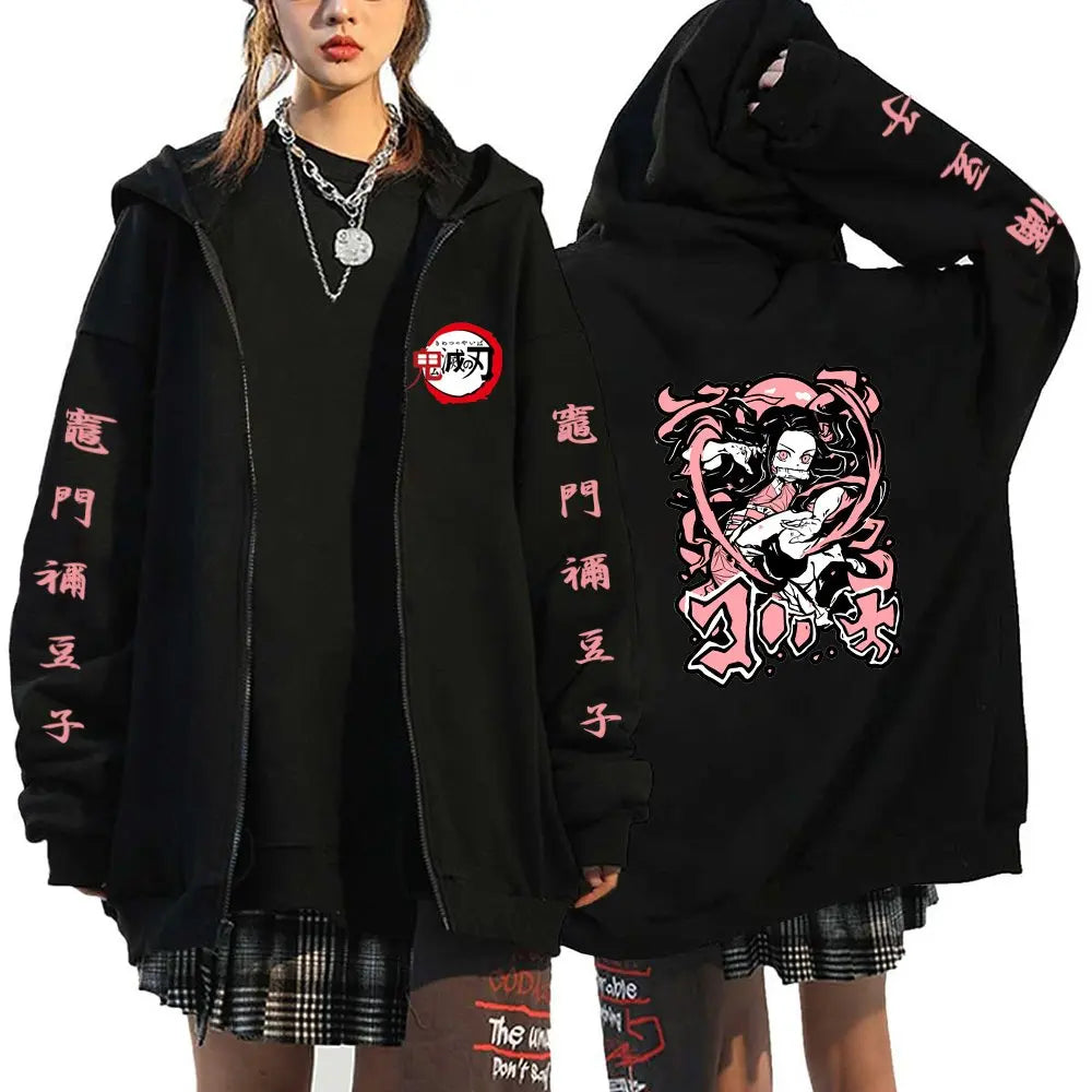 Demon Slayer Hoodie Zip Up Jacket Men Women Anime Print Kamado Nezuko Streetwear Casual Sweatshirt Cosplay Autum winter Y2k Top