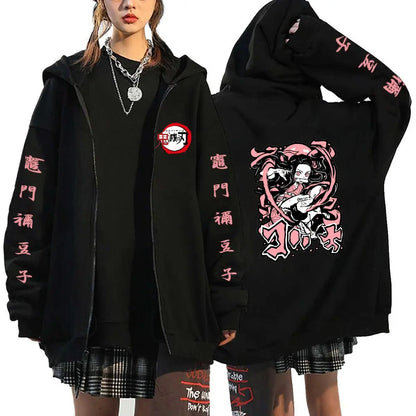 Demon Slayer Hoodie Zip Up Jacket Men Women Anime Print Kamado Nezuko Streetwear Casual Sweatshirt Cosplay Autum winter Y2k Top