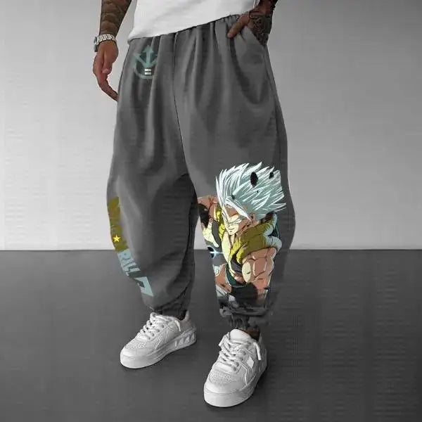Gray Dragon Ball Goku Cotton Pants Cuffed Ankle Unisex Anime Harem Joggers Extra Large Size Wide Leg Comfort
