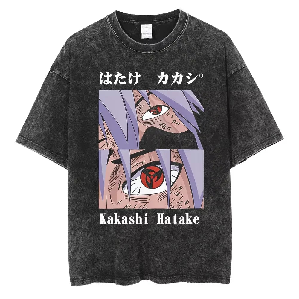 Hip Hop Streetwear Japanese Anime Naruto Print T Shirt Vintage Black T-Shirt Harajuku Cotton Casual Tops Men Short Sleeve Tshirt