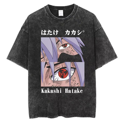Hip Hop Streetwear Japanese Anime Naruto Print T Shirt Vintage Black T-Shirt Harajuku Cotton Casual Tops Men Short Sleeve Tshirt