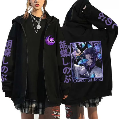 Demon Slayer Men's and Women's Zipper Coat Hoodie Sweater Long-sleeved Jacket Kochō Shinobu Japan Anime Spring and Autumn Top