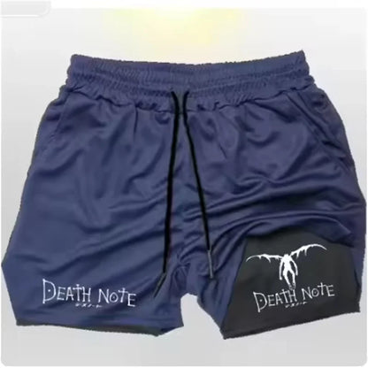 Death Note Anime Men's 2-in-1 Quick Dry Shorts Double-Deck Gym Running Sport Fitness Jogging Workout Outdoor Short Pants
