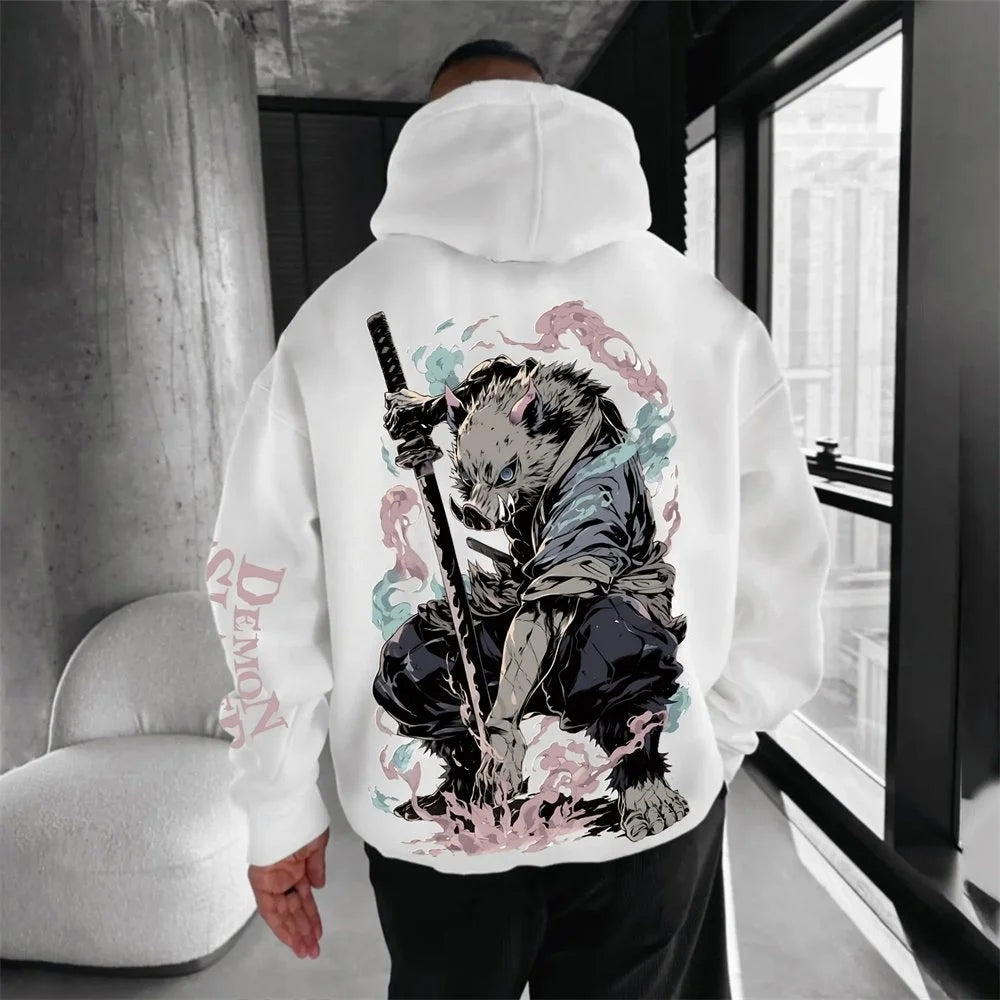 Demon Slayer Men's Hoodie Sweatshirt Inosuke Hashibira Anime Spring and Autumn Boys' Children's Long-sleeved Parent-child Outfit
