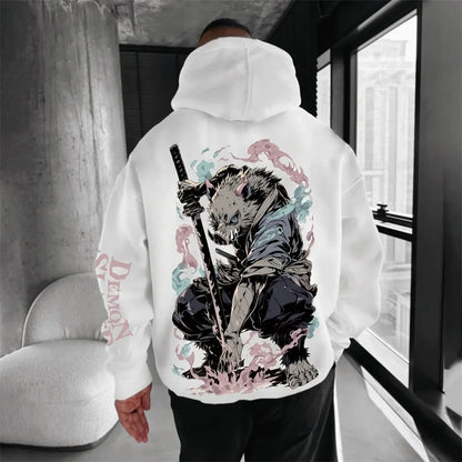 Demon Slayer Men's Hoodie Sweatshirt Inosuke Hashibira Anime Spring and Autumn Boys' Children's Long-sleeved Parent-child Outfit