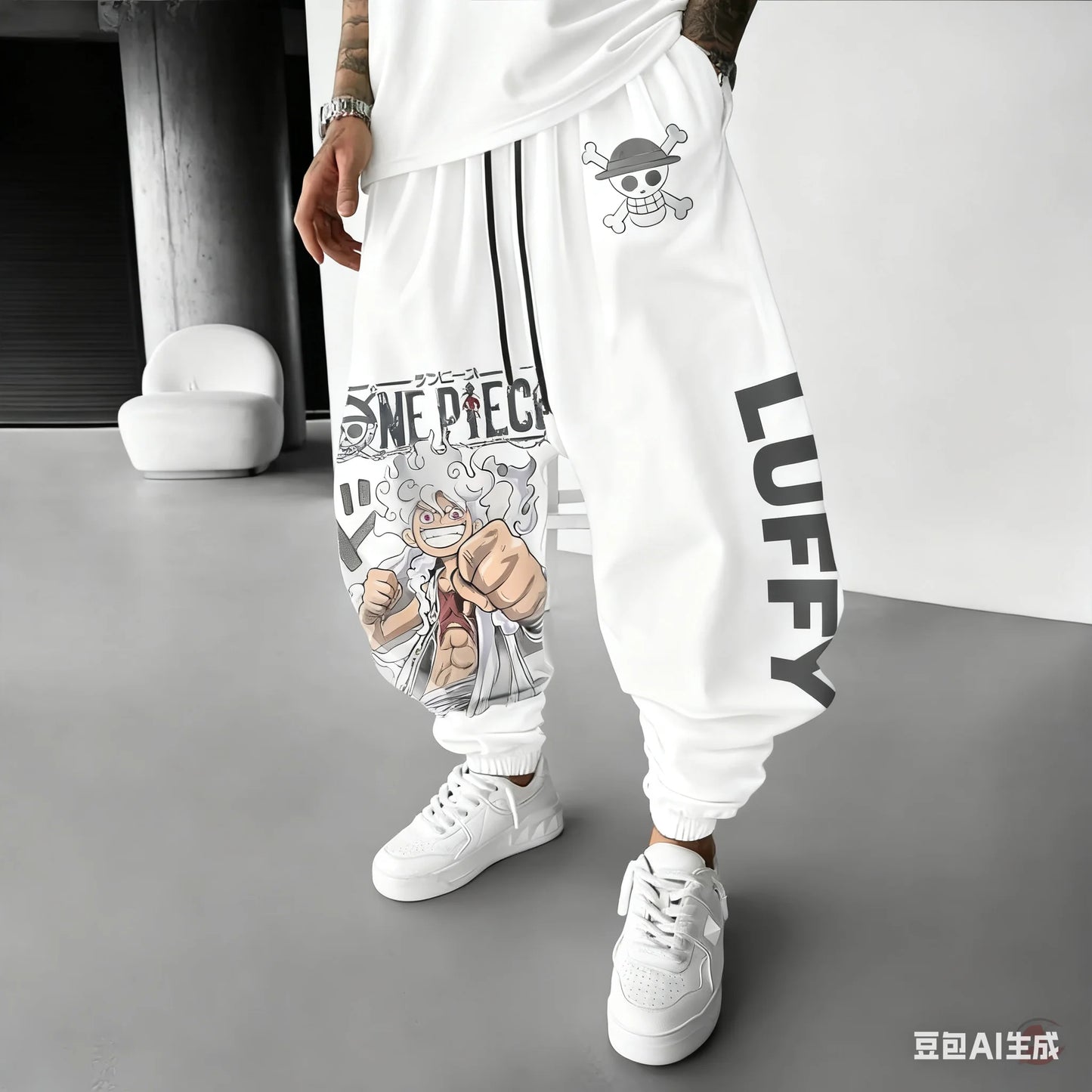 2025 Luffy Anime One Piece Harajuku Men Cotton Pants Fall Winter Cotton Trend Loose-Fit Women Casual Sports Tapered Leggings Y2K