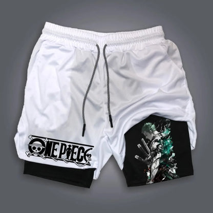 One Piece Men's Shorts Double Layer 2-in-1 Shorts Roronoa Zoro Japanese Anime Summer and Autumn Fake Two-piece Printed Pants