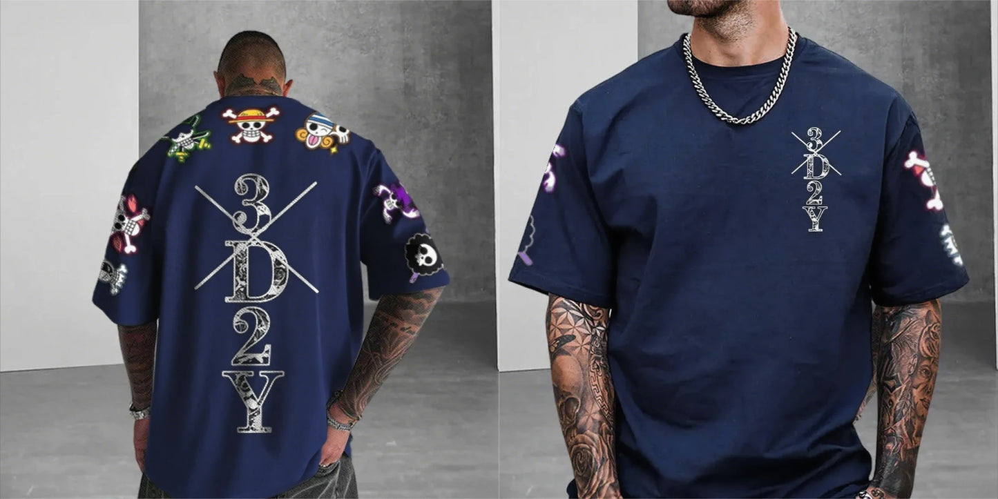 2026 New Year Hot Sale One Piece Anime Skull Printed Men's T-shirt Summer Pattern Street Fashion Hip Hop Super Large Y2k