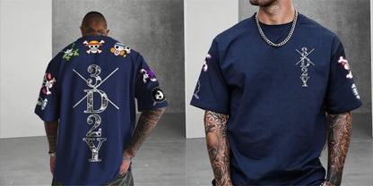 2026 New Year Hot Sale One Piece Anime Skull Printed Men's T-shirt Summer Pattern Street Fashion Hip Hop Super Large Y2k