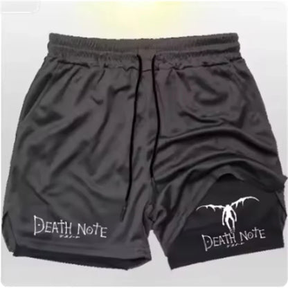 Death Note Anime Men's 2-in-1 Quick Dry Shorts Double-Deck Gym Running Sport Fitness Jogging Workout Outdoor Short Pants