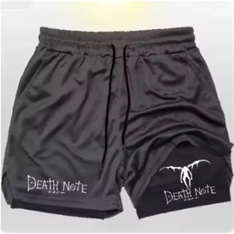 Death Note Anime Men's 2-in-1 Quick Dry Shorts Double-Deck Gym Running Sport Fitness Jogging Workout Outdoor Short Pants