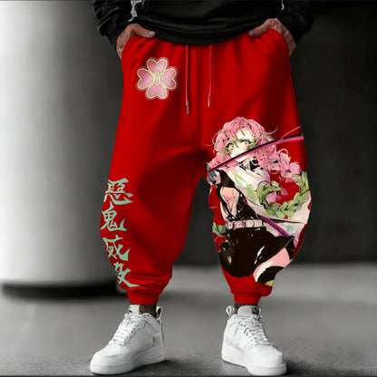 Demon Slayer Anime 2025 Autumn/Winter Sweatpants New Kanroji Mitsuri Hand Drawn Printed Men's Loose Casual Fashion Tapered Pants