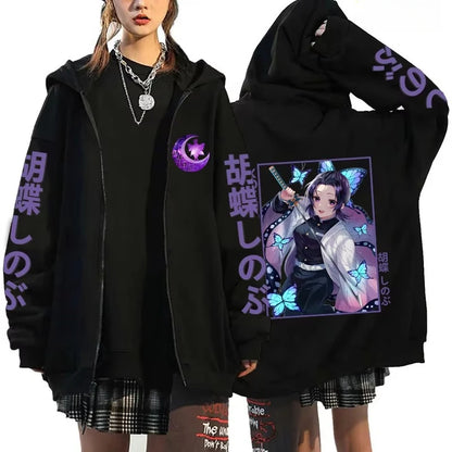 Demon Slayer Men's and Women's Zipper Coat Hoodie Sweater Long-sleeved Jacket Kochō Shinobu Japan Anime Spring and Autumn Top