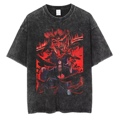 Hip Hop Streetwear Japanese Anime Naruto Print T Shirt Vintage Black T-Shirt Harajuku Cotton Casual Tops Men Short Sleeve Tshirt
