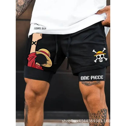 One Piece 3D Print Luffy Men 2 In 1 Swimming Trunks Shorts with Compression Quick Dry Swiming Double Layer Running Beach Shorts