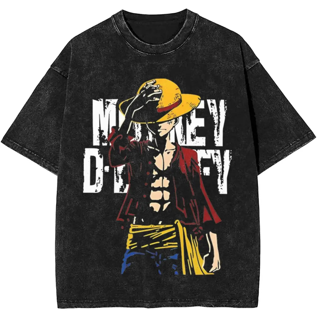 Harajuku Washed T Shirt Monkey D.Luffys O-One P-Piece Loose T-Shirts Hip Hop Tshirt for Men Summer Y2K Fun Print Clothing