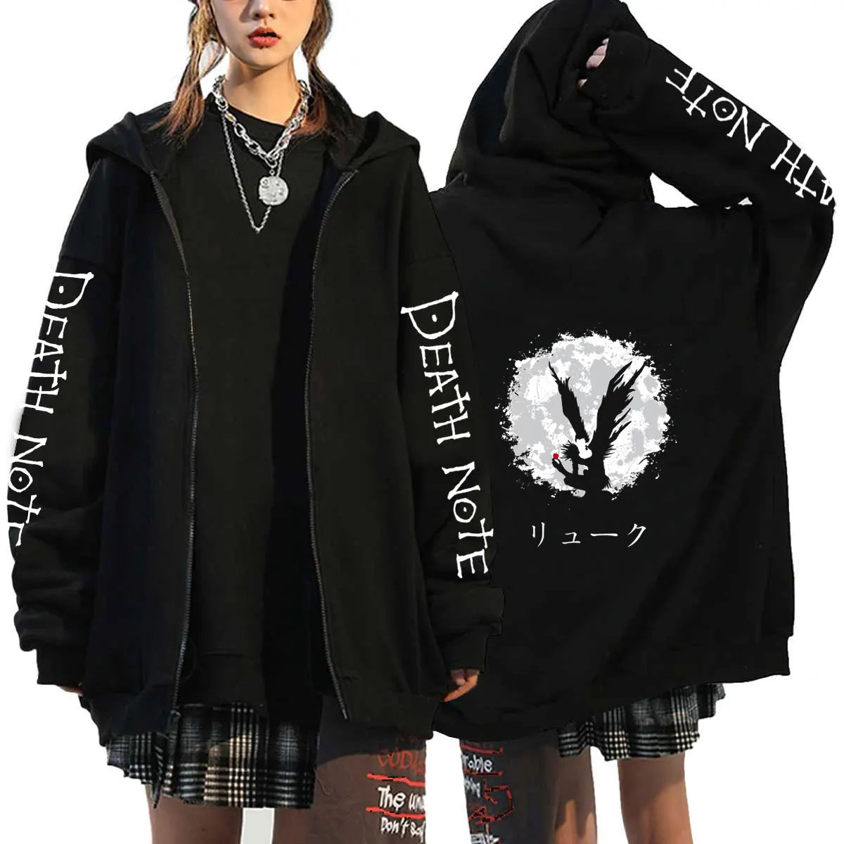 Men And Women Death Note Zip Up Hoodies Harajuku Unisex Zipper Jacket Hoody Sleeve Light Print Ryuk And Yagami Classic Simple