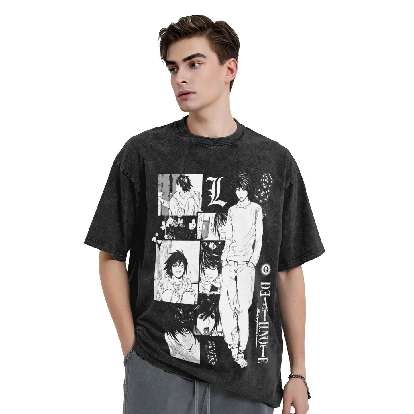 Manga DEATH NOTE T Shirts L Lawliet Graphic Print T-Shirts Washed Oversize Tshirt Short Sleeve Cotton Soft Tee Men Women Clothes