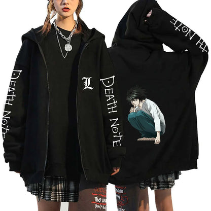 Men And Women Death Note Zip Up Hoodies Harajuku Unisex Zipper Jacket Hoody Sleeve Light Print Ryuk And Yagami Classic Simple