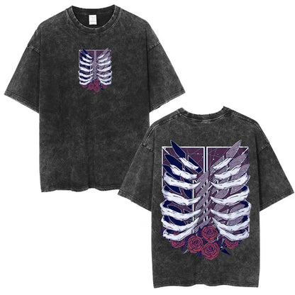 Vintage Washed Anime Attack on Titan Eren Jaeger T-shirt Men Women Fashion Short Sleeve T Shirts Cotton T-shirt Tops 2026 Summer