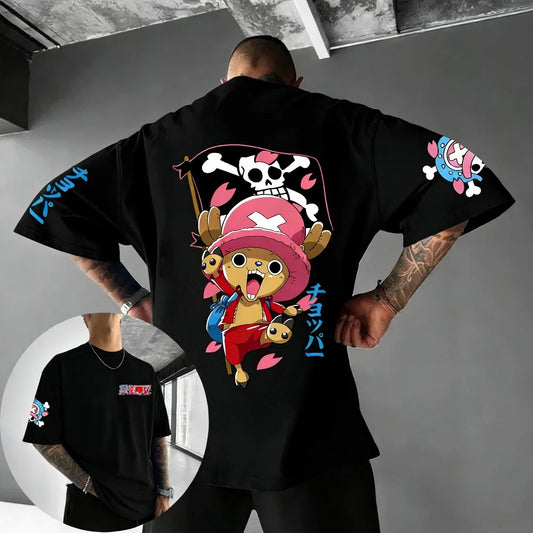 2026 New Unisex Cotton T-shirt ONE PIECE Tony Tony Chopper 2026 Summer Harajuku Anime Printed Large Loose Parent Short Sleeve