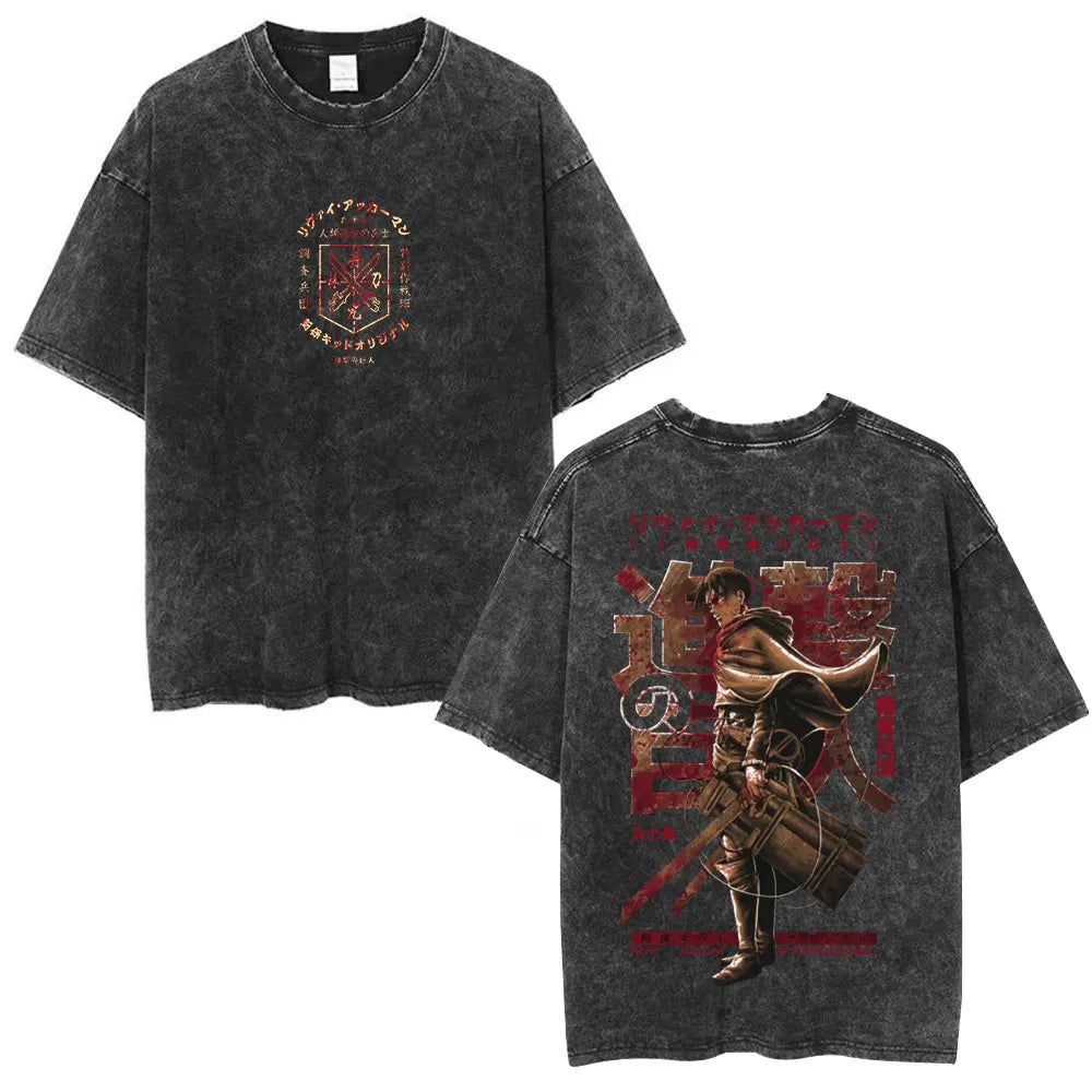 Vintage Washed Anime Attack on Titan Eren Jaeger T-shirt Men Women Fashion Short Sleeve T Shirts Cotton T-shirt Tops 2026 Summer
