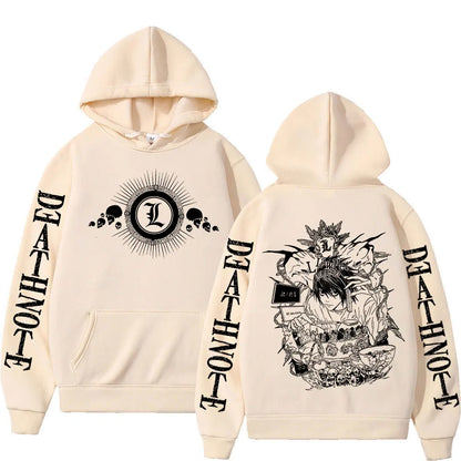 Anime Death Note Hoodies Manga Yagami Light L·Lawliet Hooded Sweatshirt Men Women Fashion Loose Long Sleeve Pullovers Streetwear