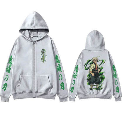 Demon Slayer Wind Hashira Shinazugawa Sanemi Merch Zipper Hoodie Men Women Clothing Cartoon Casual Oversized Zip Up Jacket