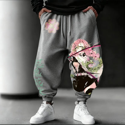 Demon Slayer Anime 2025 Autumn/Winter Sweatpants New Kanroji Mitsuri Hand Drawn Printed Men's Loose Casual Fashion Tapered Pants