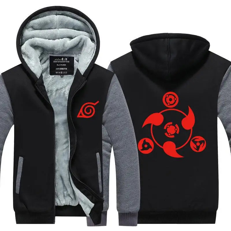 Anime Cartoon Naruto Hooded Coat Men's Autumn Winter Thicken Printing Plush Coat Student Fashion Keep Warm Coat Birthday Gift