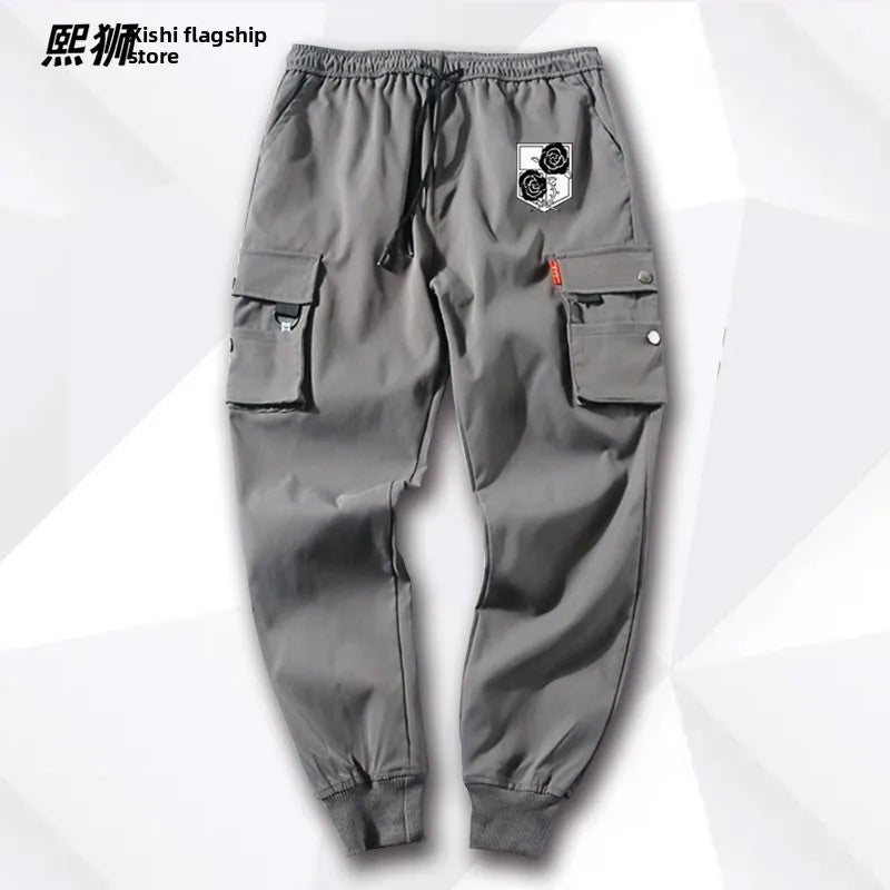 Atta on Titan Workwear Pants Casual Sports Long Trousers Elastic Waist Cotton Polyester Blend Spring Autumn Youth Faion