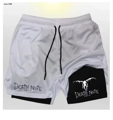 Death Note Anime Men's 2-in-1 Quick Dry Shorts Double-Deck Gym Running Sport Fitness Jogging Workout Outdoor Short Pants