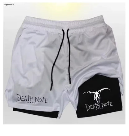 Death Note Anime Men's 2-in-1 Quick Dry Shorts Double-Deck Gym Running Sport Fitness Jogging Workout Outdoor Short Pants