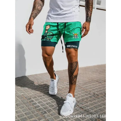 One Piece 3D Print Luffy Men 2 In 1 Swimming Trunks Shorts with Compression Quick Dry Swiming Double Layer Running Beach Shorts