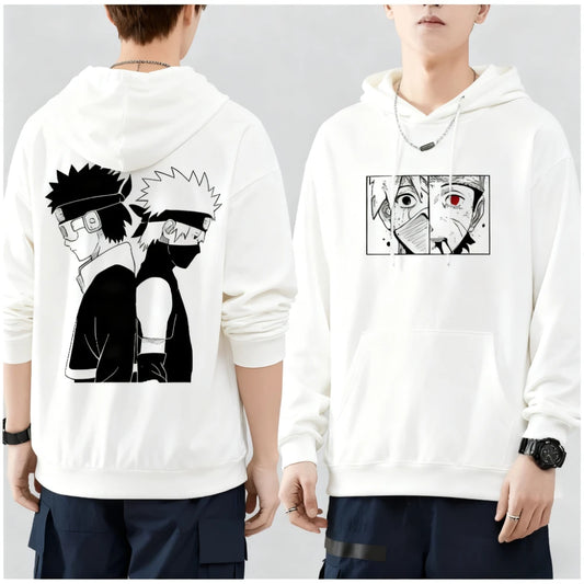 Naruto Kakashi Uchiha Obito Printed Hoodie Harajuku Retro Streetwear Men's Pure Cotton Oversized Loose Women's Hooded Unisex Y2k