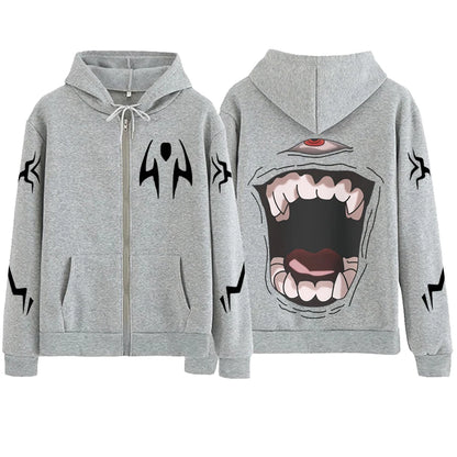 Jujutsu-Kaisen Sukuna Cosplay Zipper Hoodie Man Woman Harajuku Pullover Tops Long Sleeve Streetwear Sweatshirt