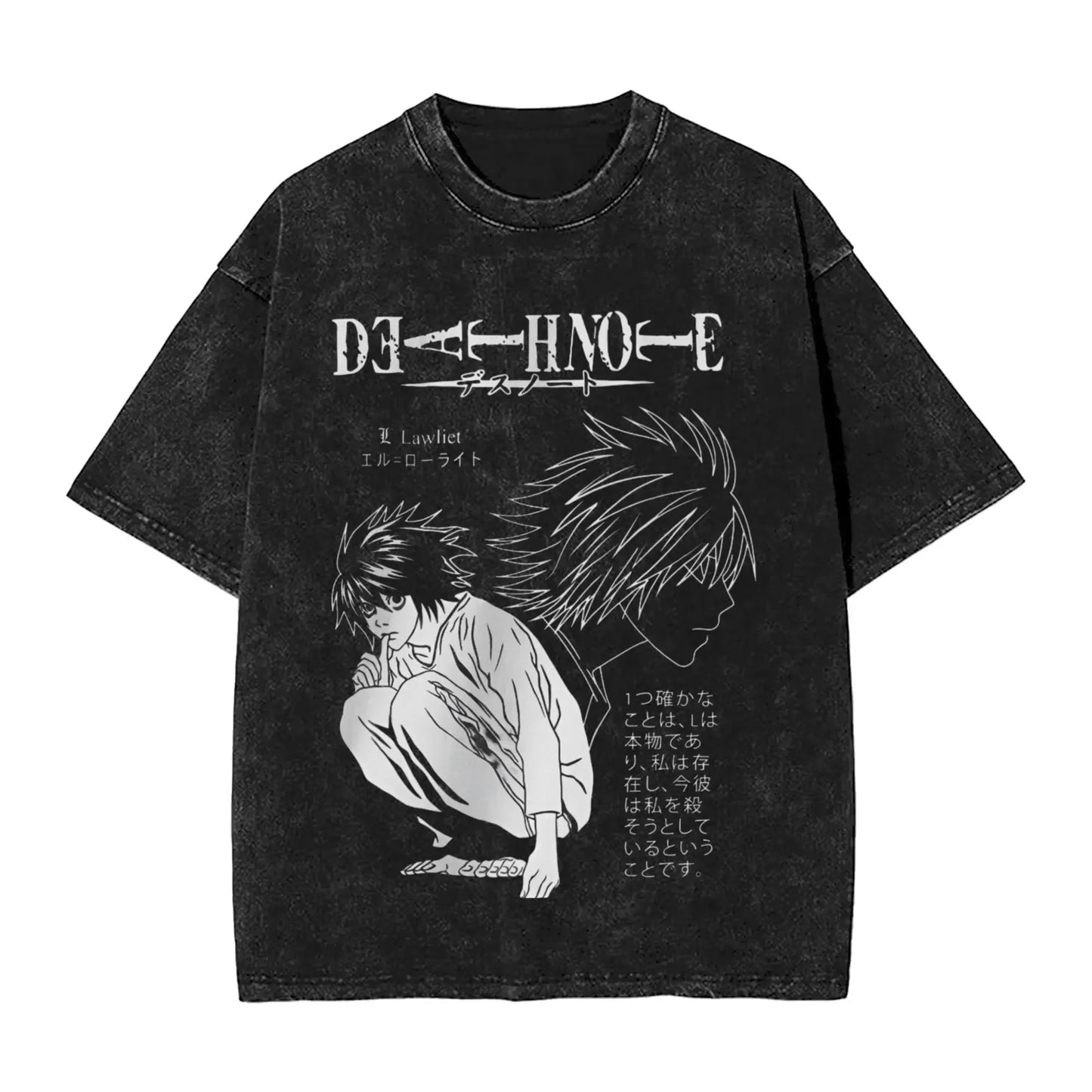 Manga DEATH NOTE T Shirts L Lawliet Graphic Print T-Shirts Washed Oversize Tshirt Short Sleeve Cotton Soft Tee Men Women Clothes