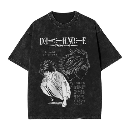 Manga DEATH NOTE T Shirts L Lawliet Graphic Print T-Shirts Washed Oversize Tshirt Short Sleeve Cotton Soft Tee Men Women Clothes