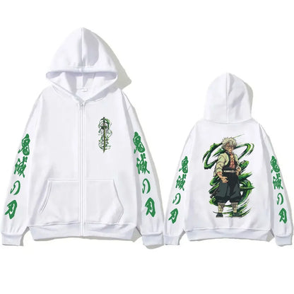 Demon Slayer Wind Hashira Shinazugawa Sanemi Merch Zipper Hoodie Men Women Clothing Cartoon Casual Oversized Zip Up Jacket