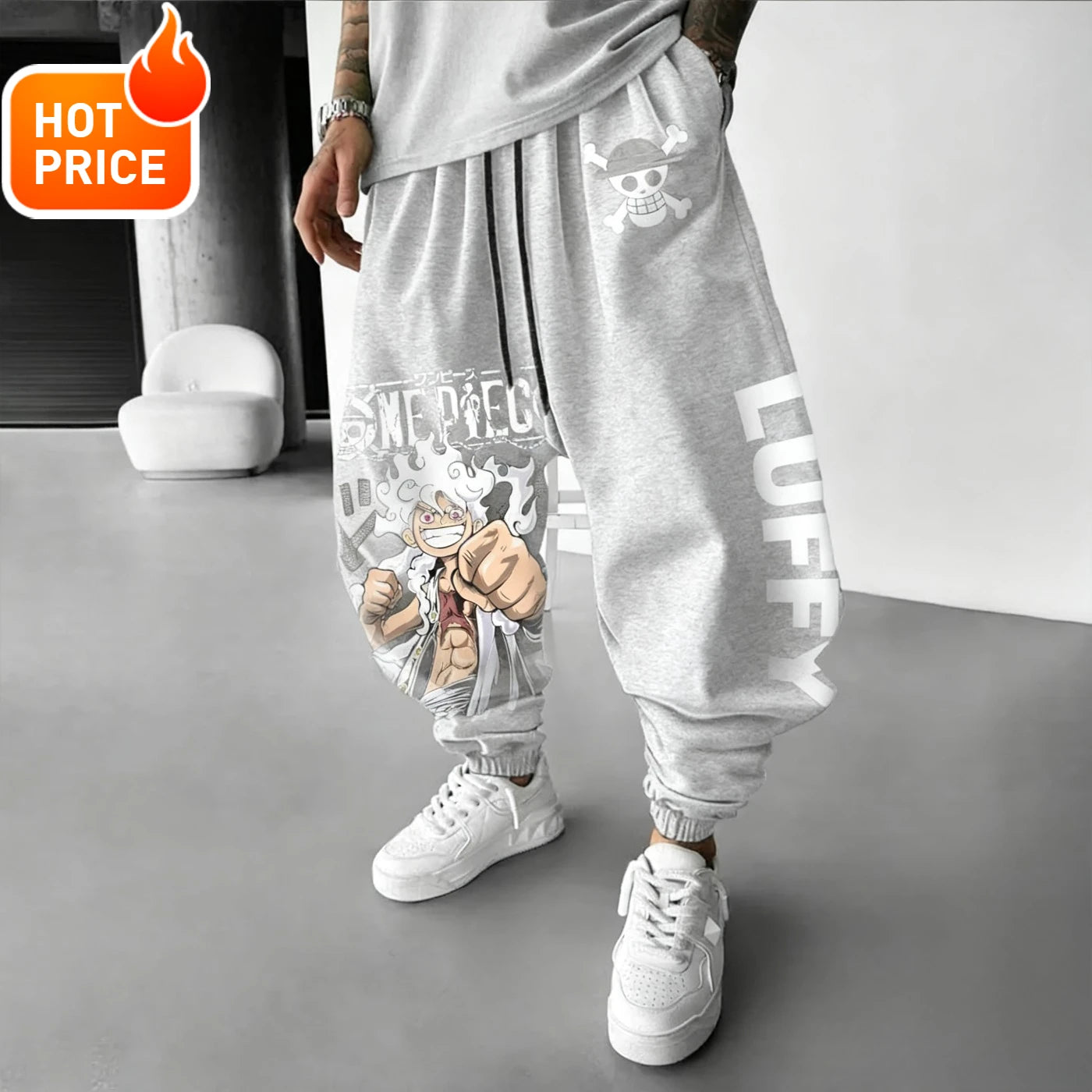 2025 Luffy Anime One Piece Harajuku Men Cotton Pants Fall Winter Cotton Trend Loose-Fit Women Casual Sports Tapered Leggings Y2K