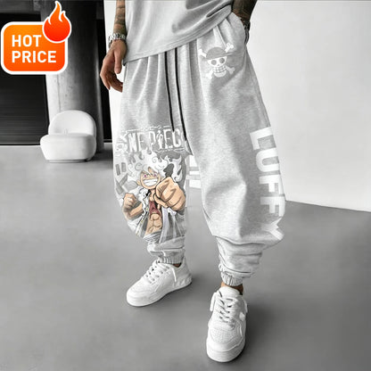 2025 Luffy Anime One Piece Harajuku Men Cotton Pants Fall Winter Cotton Trend Loose-Fit Women Casual Sports Tapered Leggings Y2K