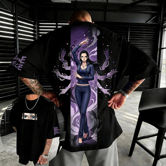 Oversized One Piece Nico Robin Unisex Pure Cotton T-shirt 2026 Summer Harajuku Anime Print Y2K Hip-hop Short Sleeved Top