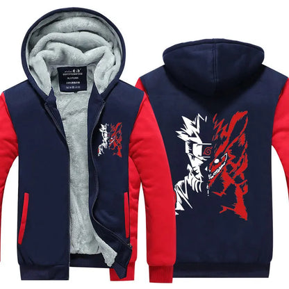 Anime Cartoon Naruto Hooded Coat Men's Autumn Winter Thicken Printing Plush Coat Student Fashion Keep Warm Coat Birthday Gift